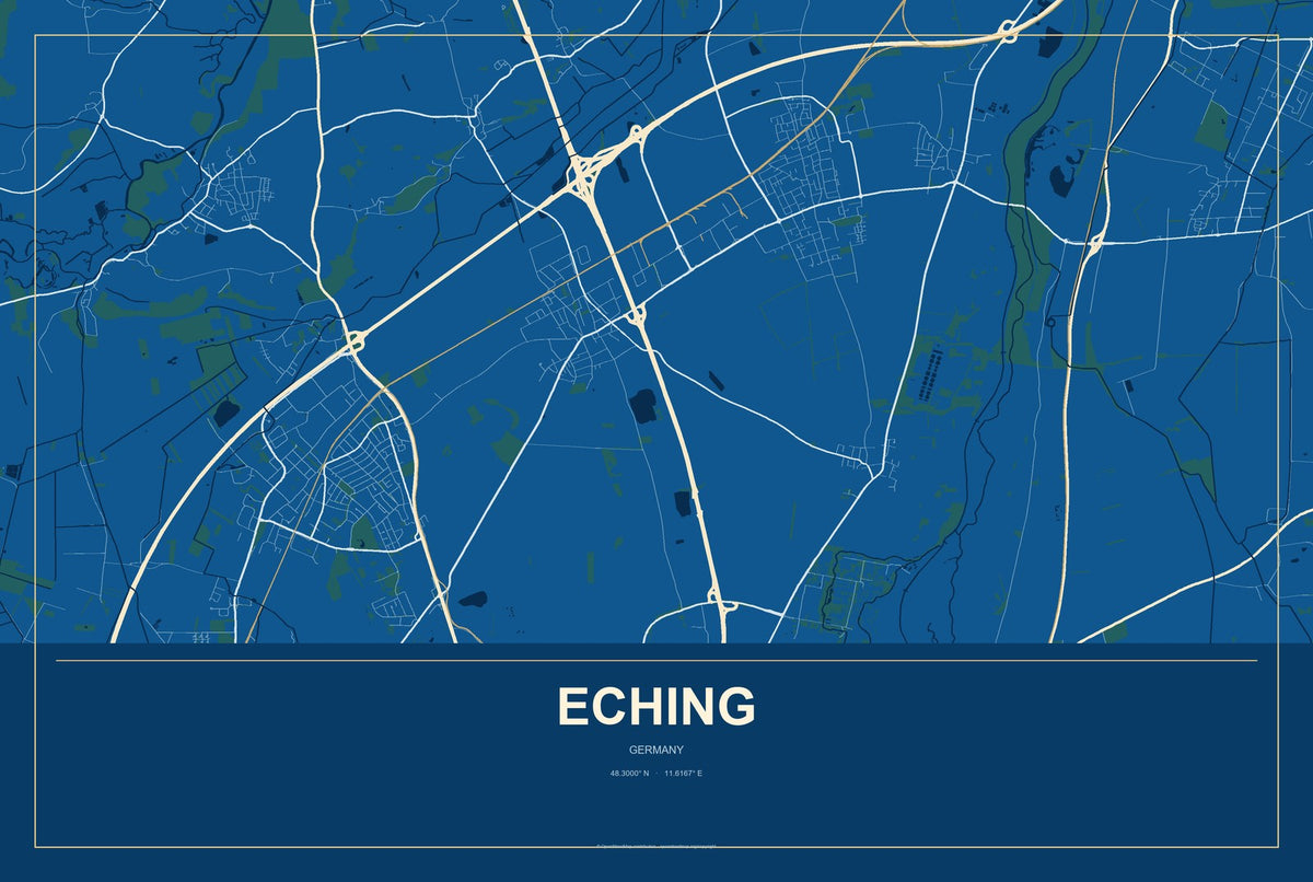 Eching, Germany City Map Aluminum Sign in Harbor Cobalt style