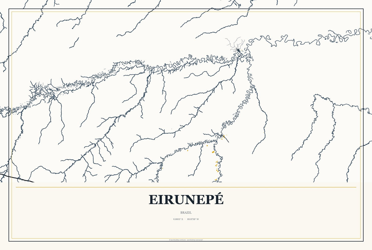 Eirunepé, Brazil City Map Aluminum Sign in Citrine Modern style