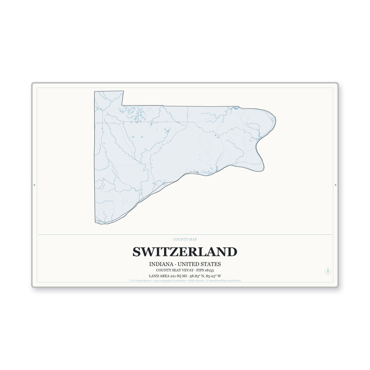 Switzerland County, Indiana Map Aluminum Sign in Gallery Air style
