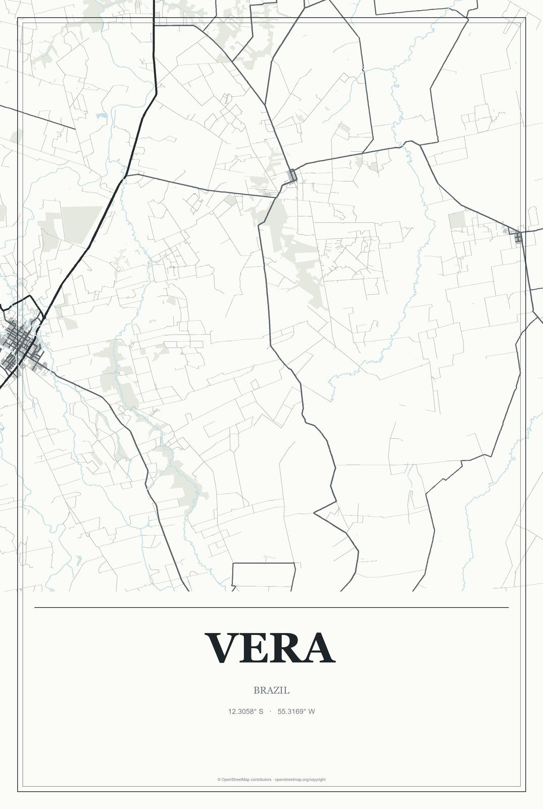 Vera, Brazil City Map Aluminum Sign in Gallery Air style