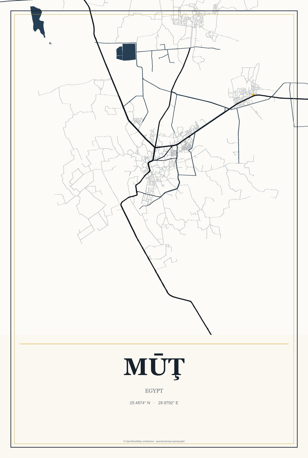 Mūţ, Egypt City Map Aluminum Sign in Citrine Modern style