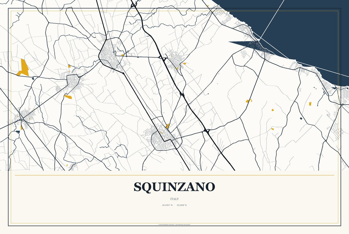 Squinzano, Italy City Map Aluminum Sign in Citrine Modern style