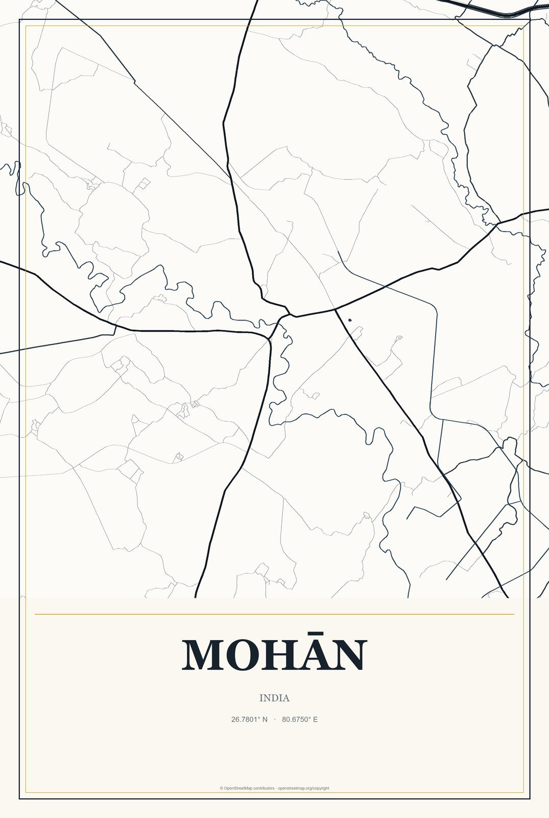 Mohān, India City Map Aluminum Sign in Citrine Modern style