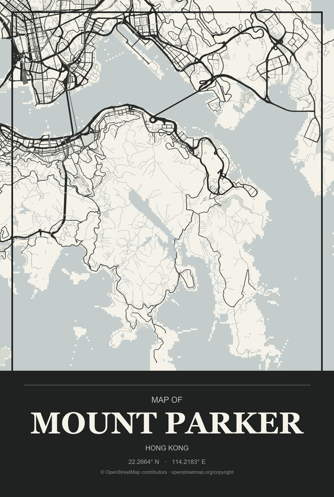 Mount Parker, Hong Kong City Map Aluminum Sign in Museum Plaque style