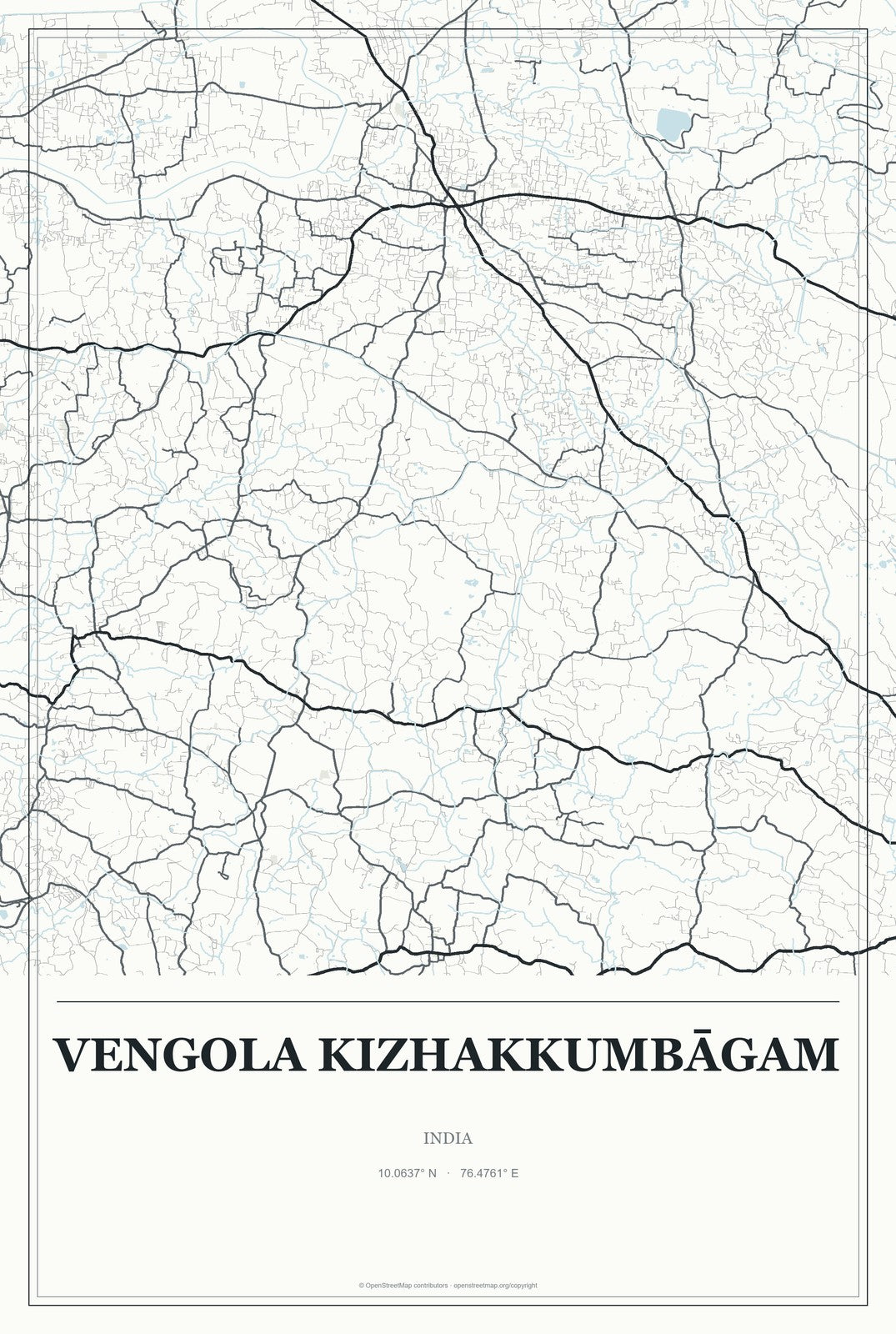 Vengola Kizhakkumbāgam, India City Map Aluminum Sign in Gallery Air style
