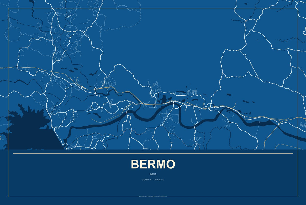 Bermo, India City Map Aluminum Sign in Harbor Cobalt style