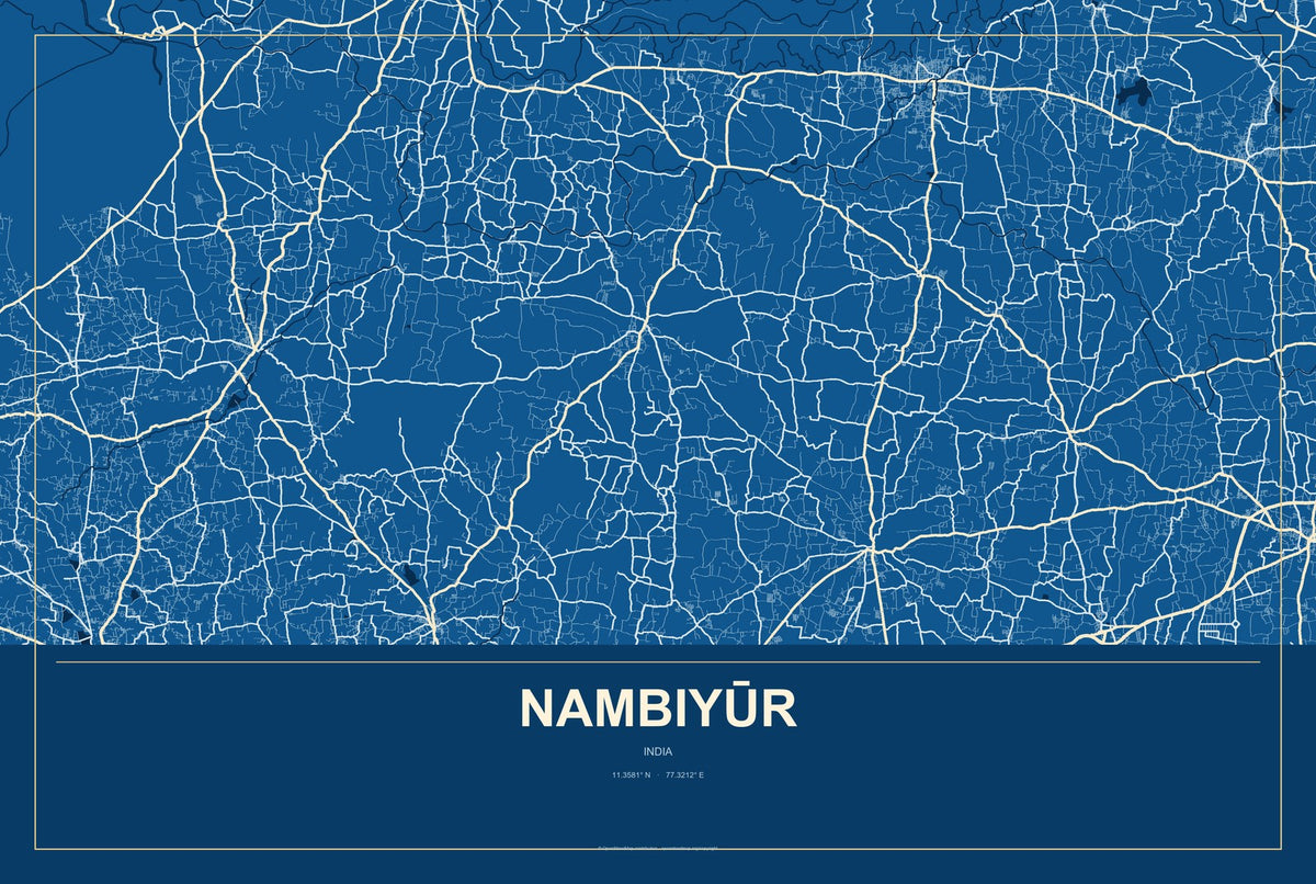 Nambiyūr, India City Map Aluminum Sign in Harbor Cobalt style