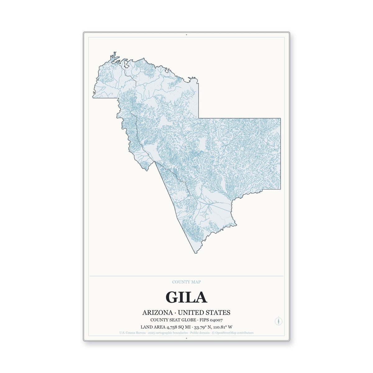 Gila County, Arizona Map Aluminum Sign in Gallery Air style