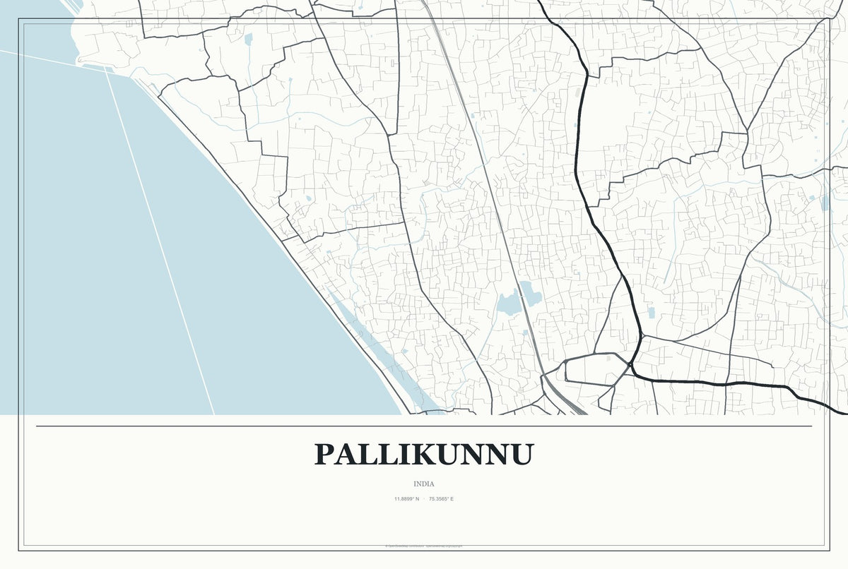 Pallikunnu, India City Map Aluminum Sign in Gallery Air style