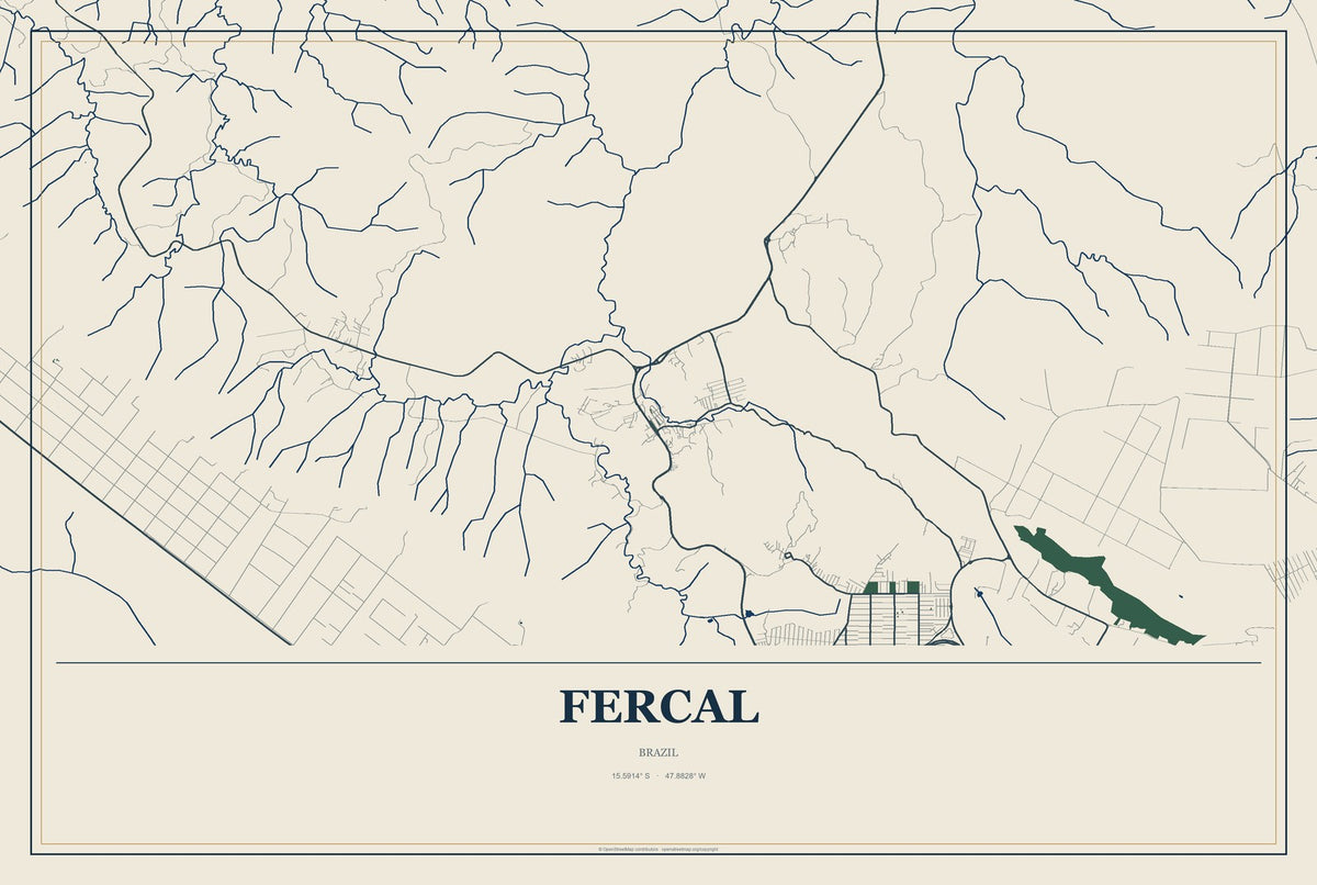 Fercal, Brazil City Map Aluminum Sign in Coastal Cutout style