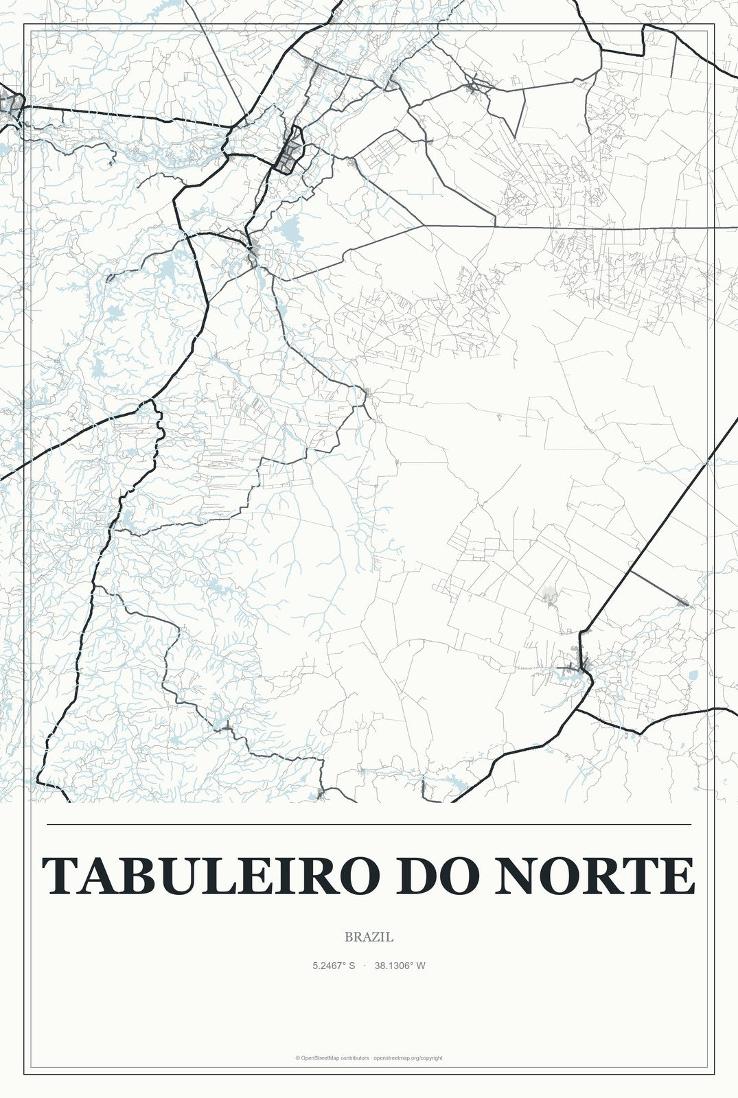 Tabuleiro do Norte, Brazil City Map Aluminum Sign in Gallery Air style