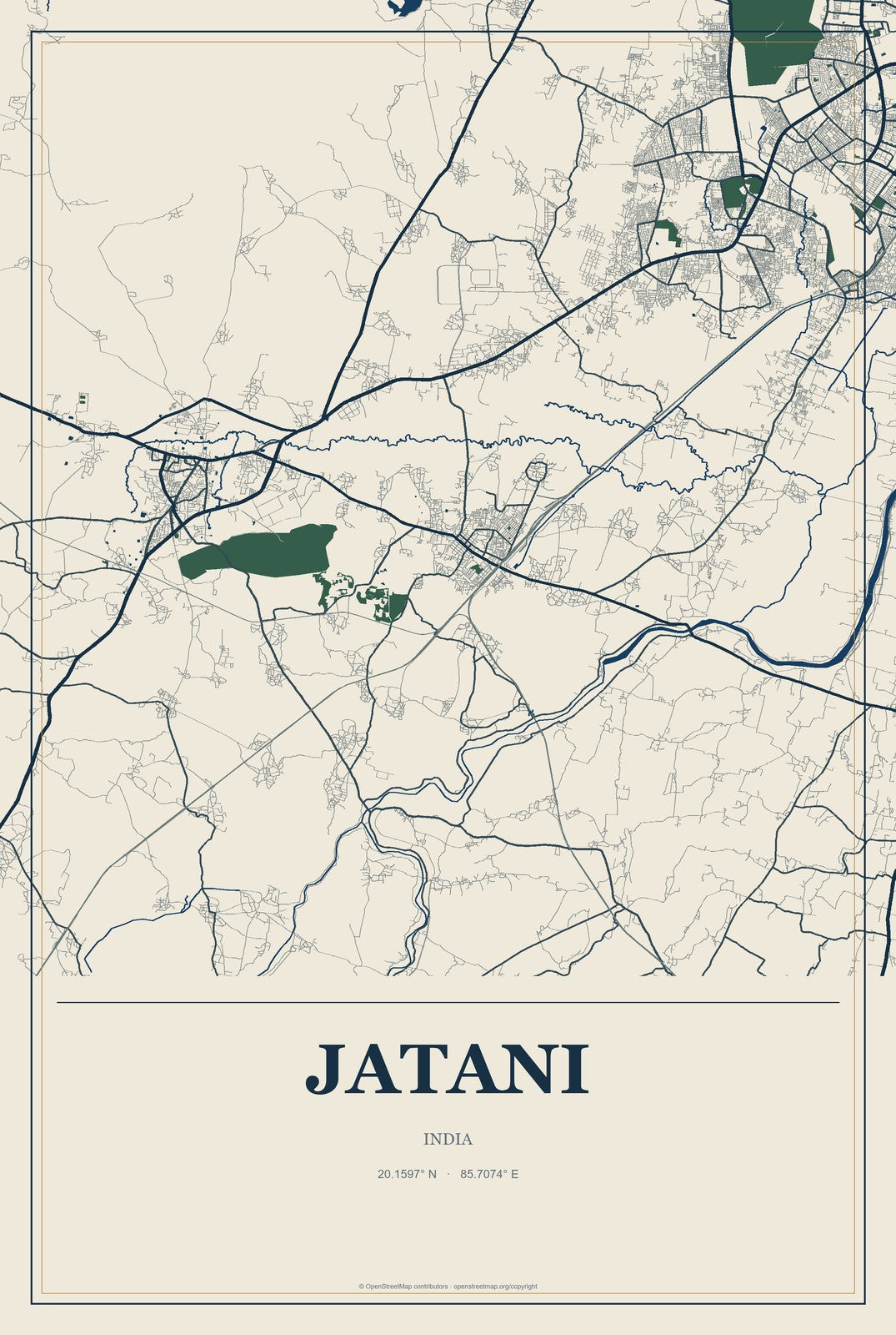Jatani, India City Map Aluminum Sign in Coastal Cutout style