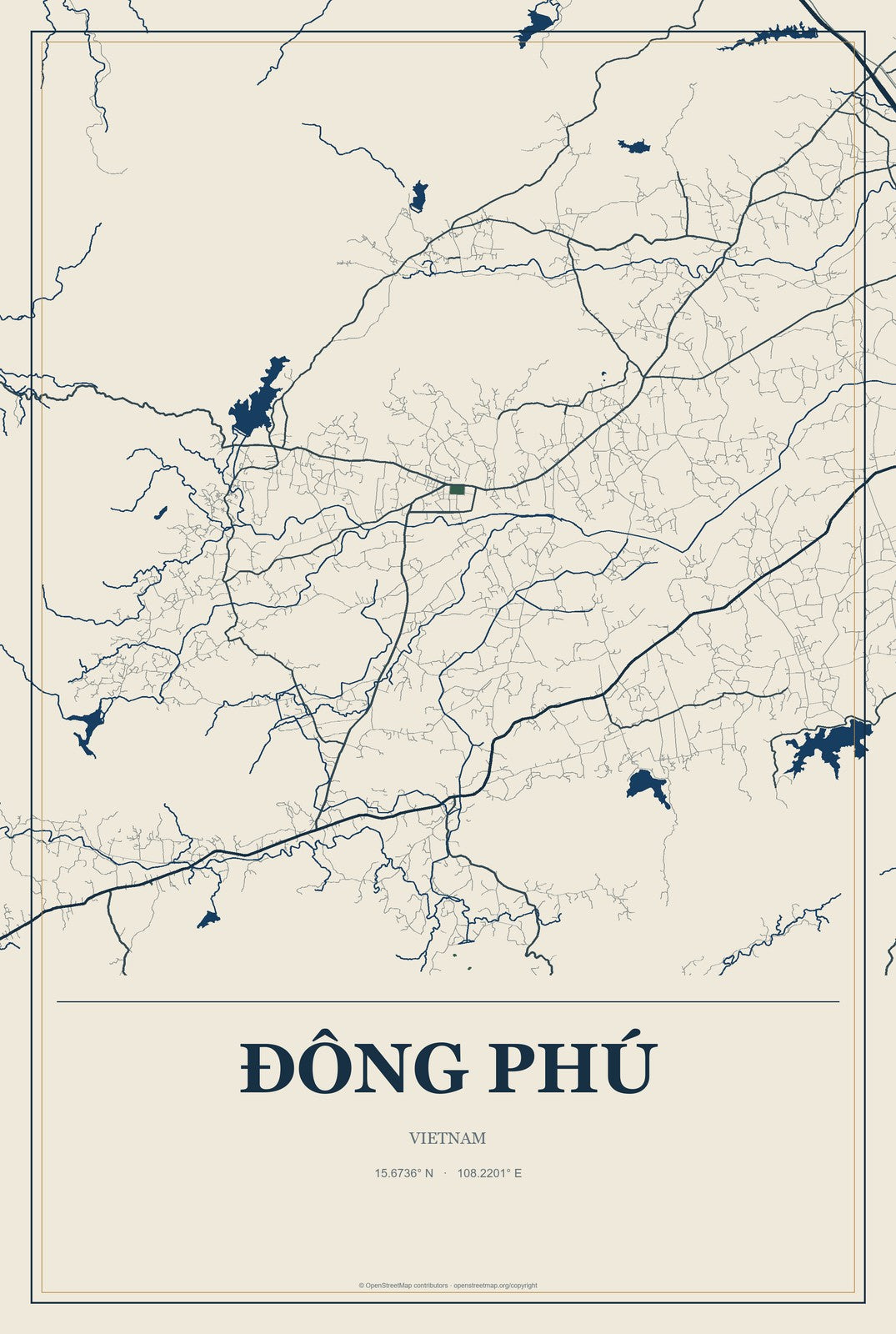 Đông Phú, Vietnam City Map Aluminum Sign in Coastal Cutout style