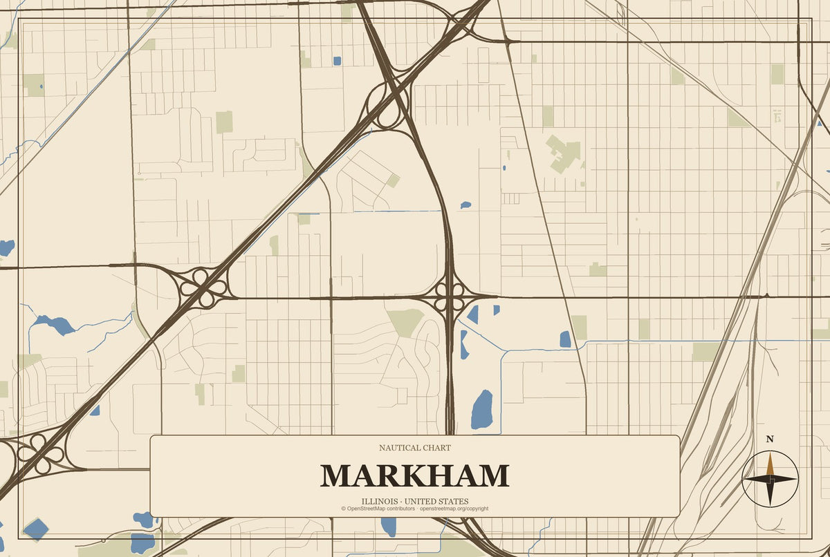 Markham, Illinois City Map Aluminum Sign in Heritage Nautical style