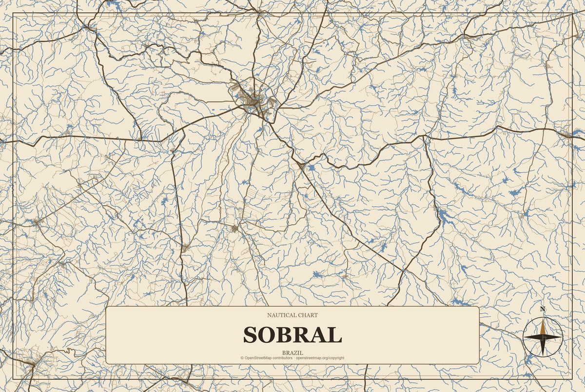 Sobral, Brazil City Map Aluminum Sign in Heritage Nautical style