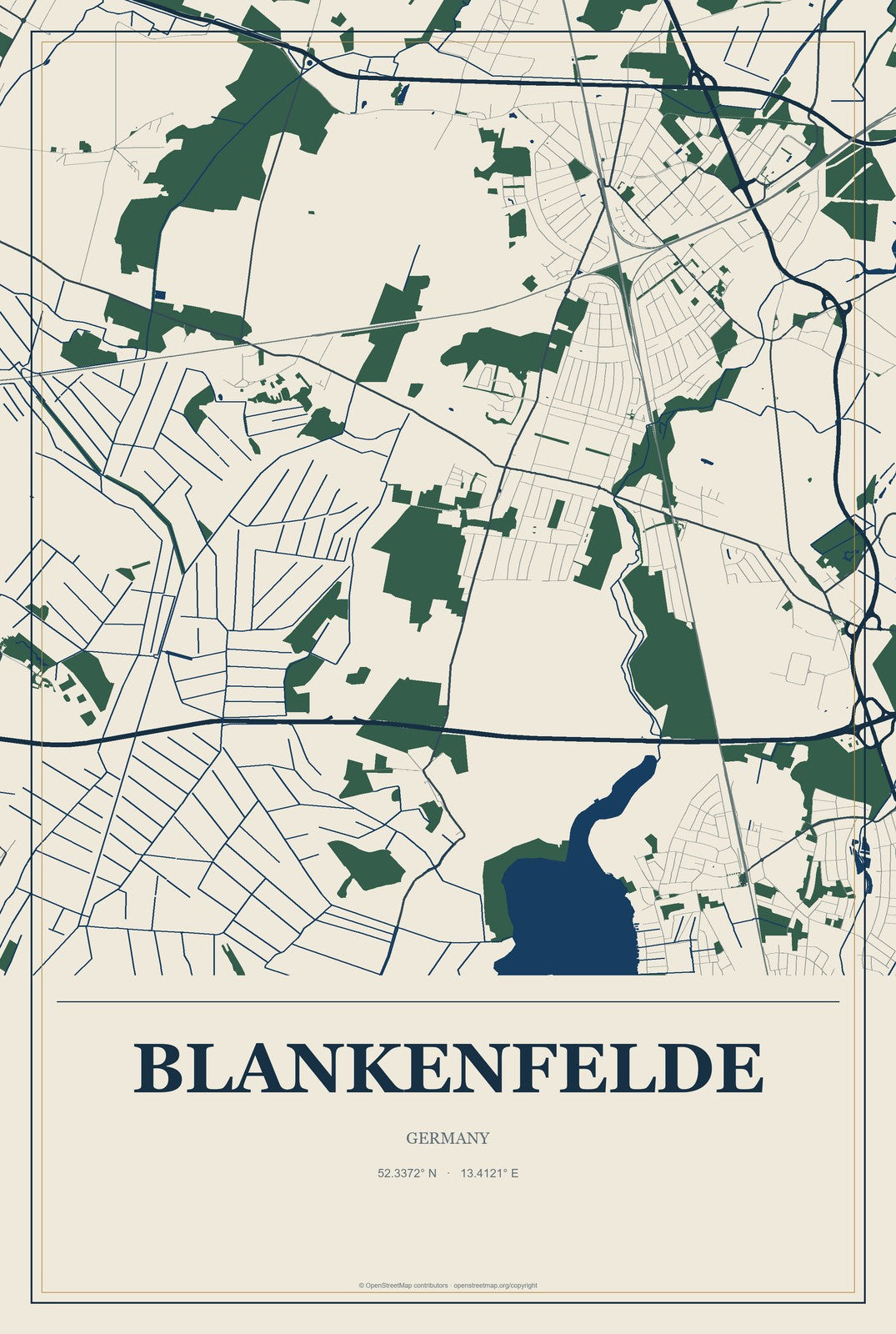 Blankenfelde, Germany City Map Aluminum Sign in Coastal Cutout style