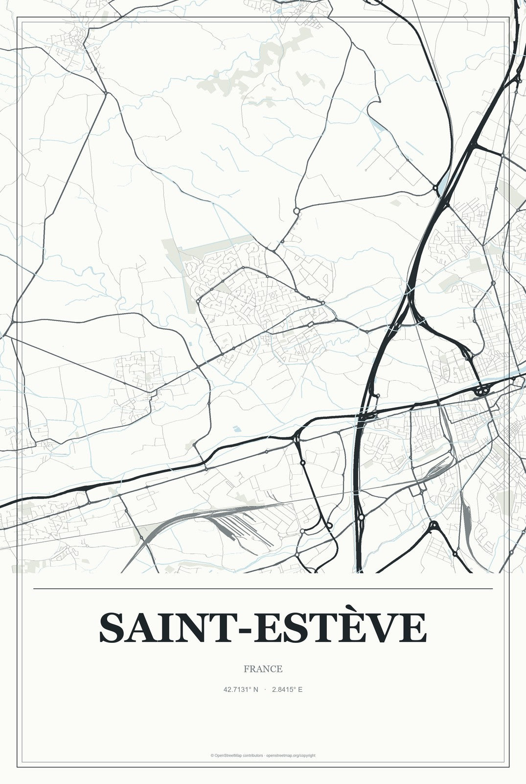 Saint-Estève, France City Map Aluminum Sign in Gallery Air style