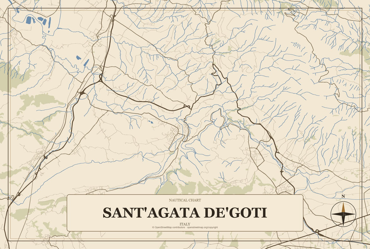 Sant'Agata de'Goti, Italy City Map Aluminum Sign in Heritage Nautical style