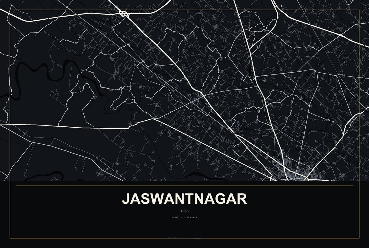 Jaswantnagar, India City Map Aluminum Sign in Metropolitan Noir style