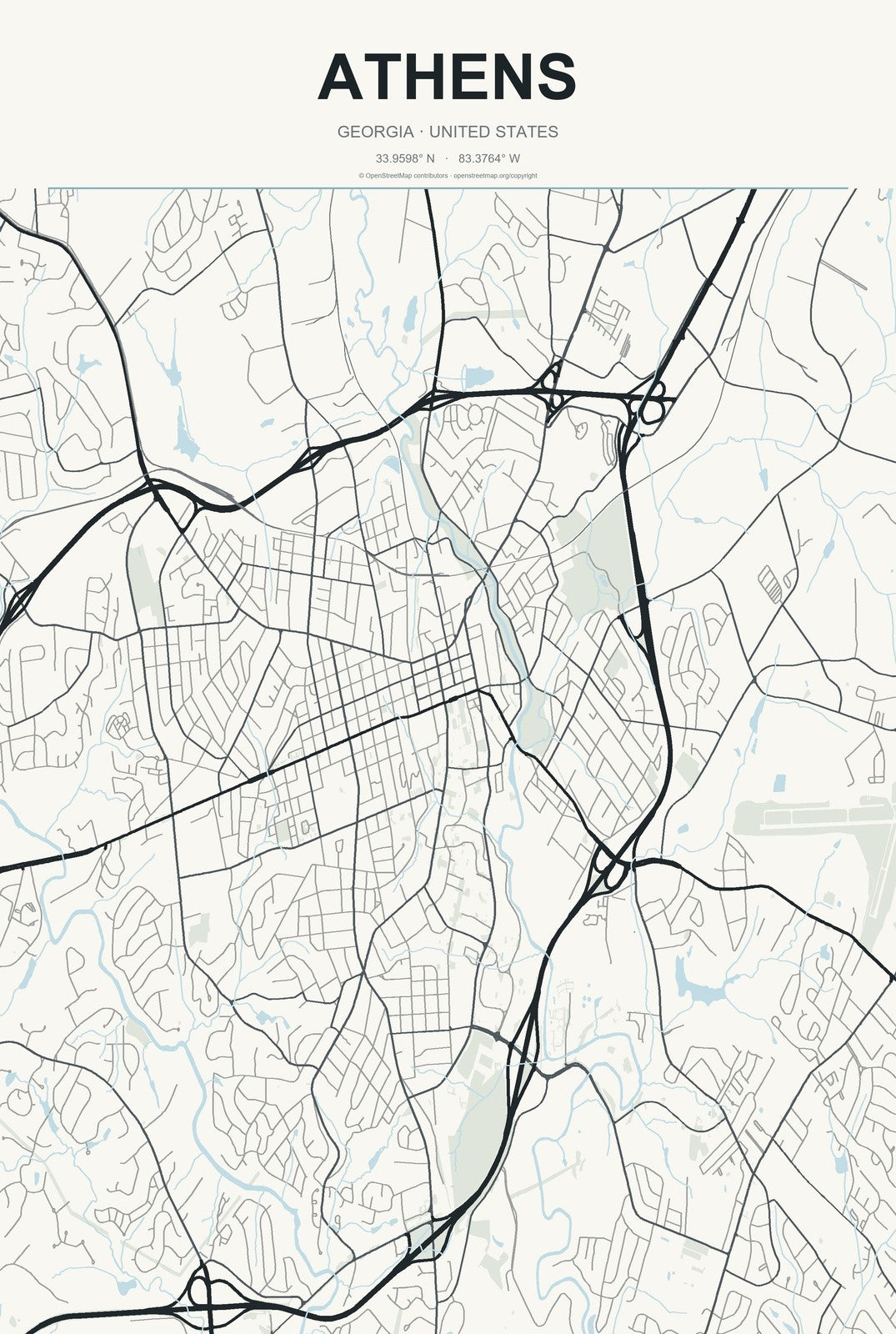 Athens, Georgia City Map Aluminum Sign in Headline Atlas style