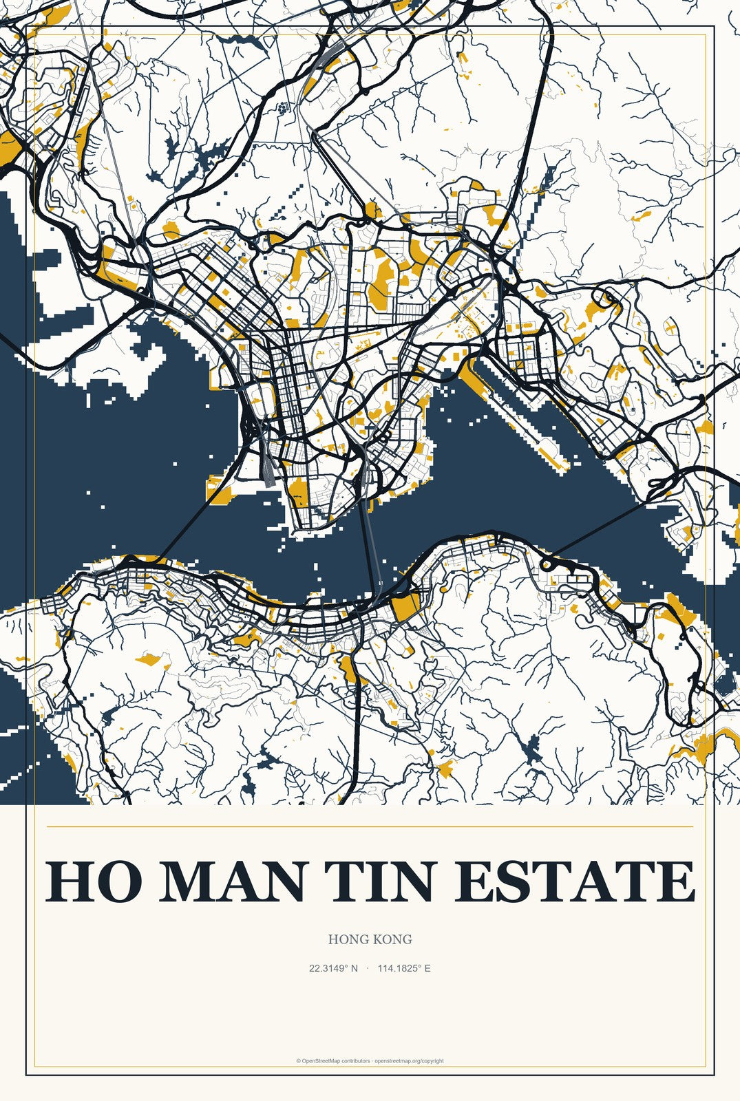Ho Man Tin Estate, Hong Kong City Map Aluminum Sign in Citrine Modern style