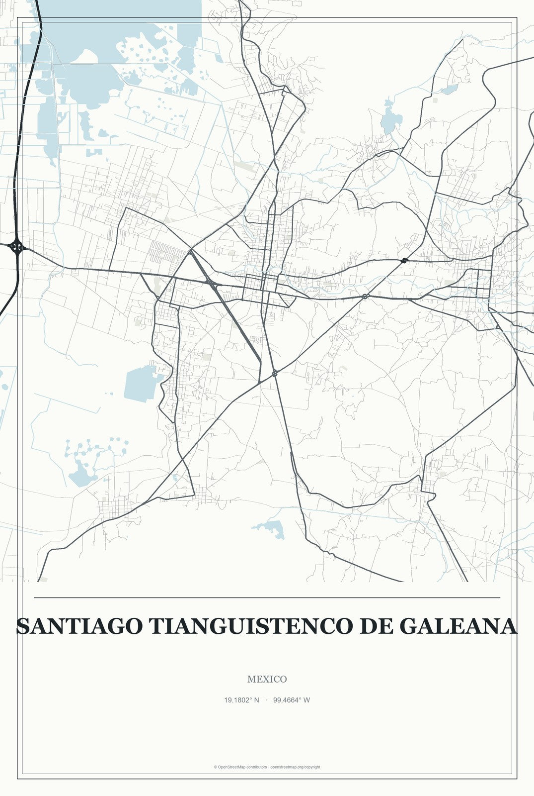 Santiago Tianguistenco de Galeana, Mexico City Map Aluminum Sign in Gallery Air style