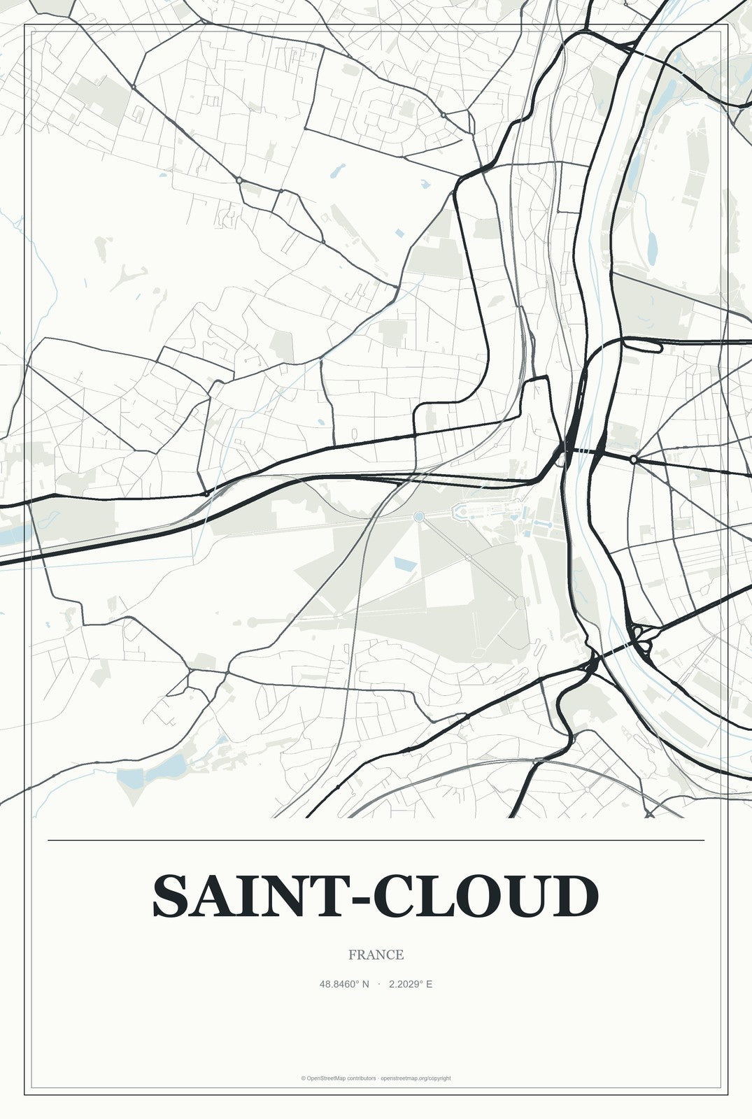 Saint-Cloud, France City Map Aluminum Sign in Gallery Air style