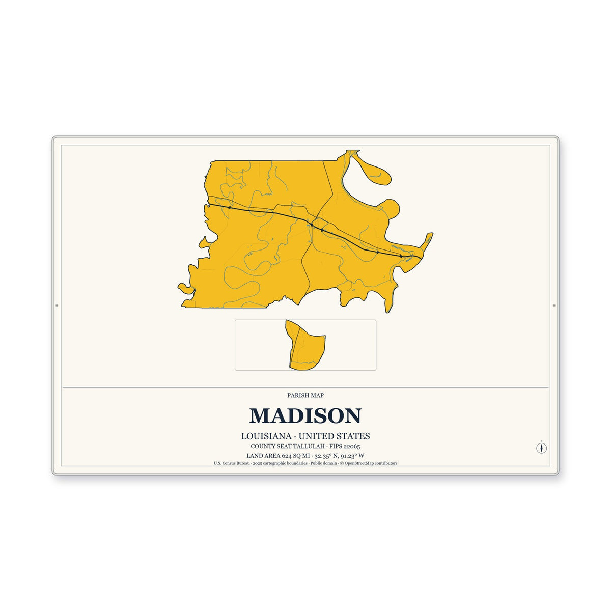 Madison Parish, Louisiana Map Aluminum Sign in Citrine Modern style