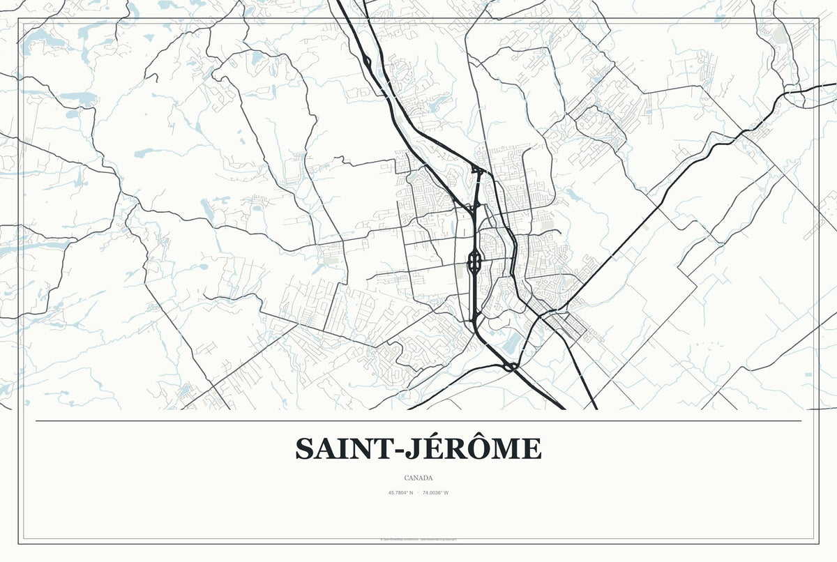 Saint-Jérôme, Canada City Map Aluminum Sign in Gallery Air style