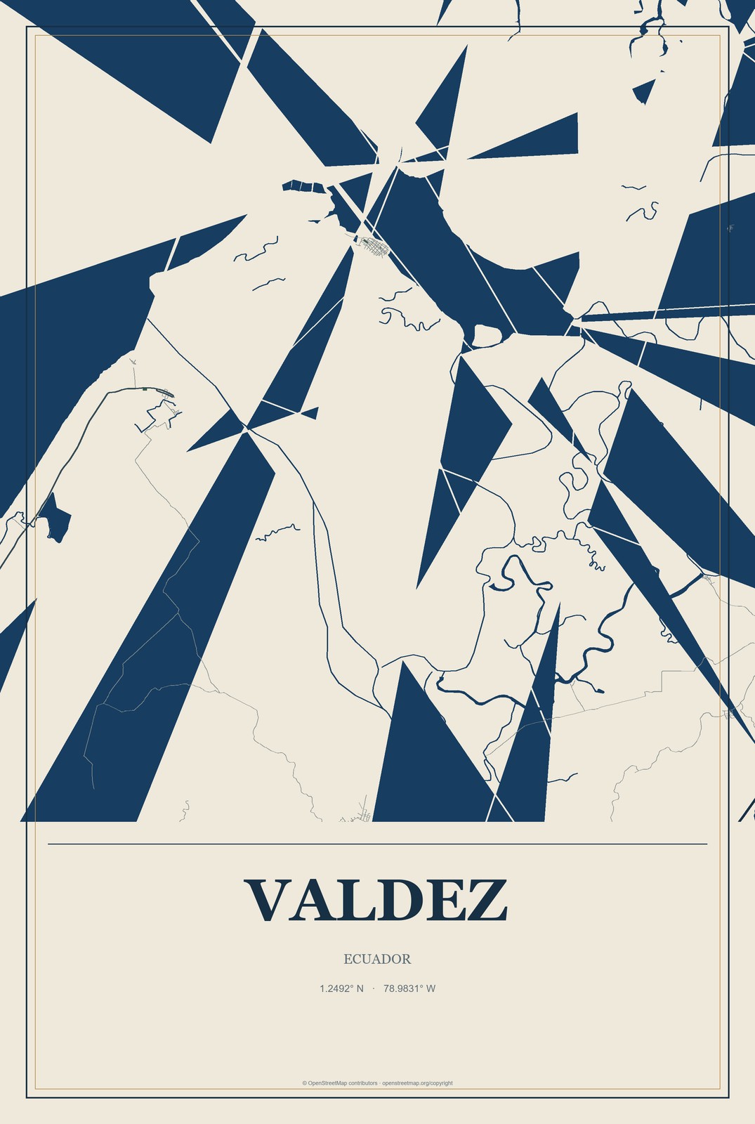 Valdez, Ecuador City Map Aluminum Sign in Coastal Cutout style