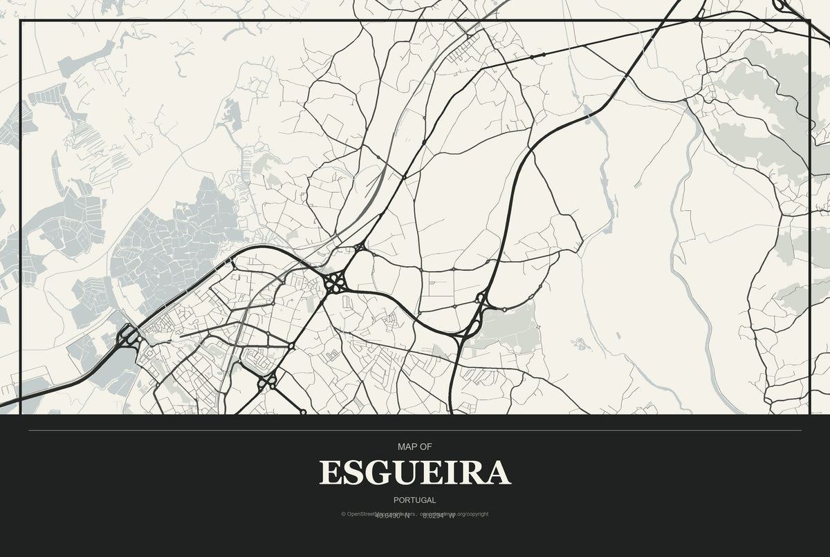 Esgueira, Portugal City Map Aluminum Sign in Museum Plaque style