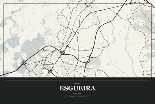Esgueira, Portugal City Map Aluminum Sign in Museum Plaque style