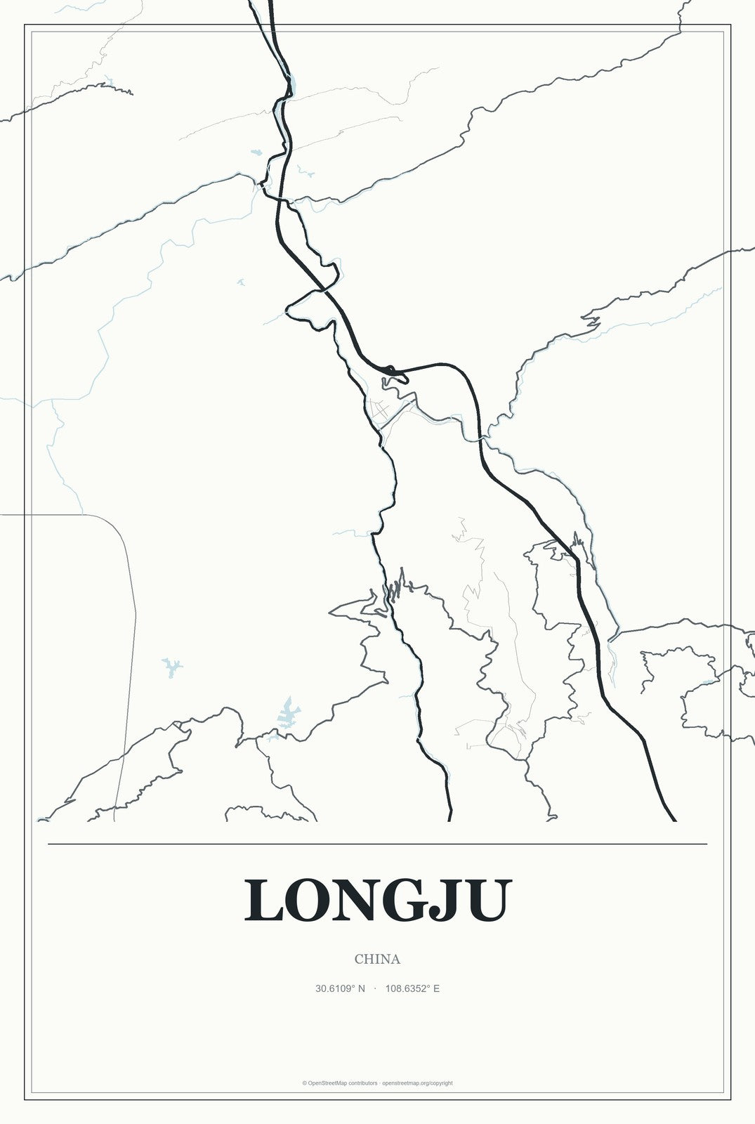 Longju, China City Map Aluminum Sign in Gallery Air style