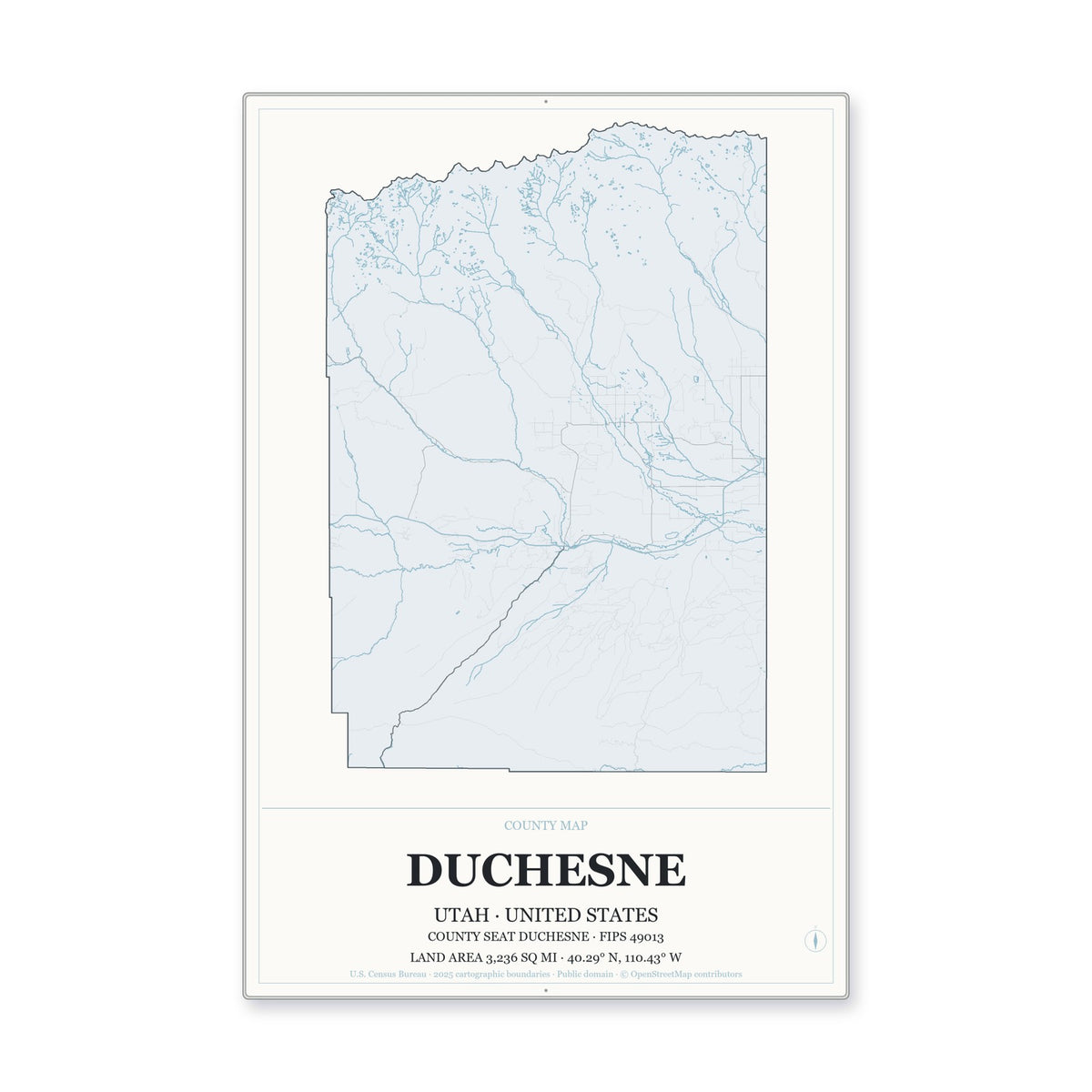Duchesne County, Utah Map Aluminum Sign in Gallery Air style