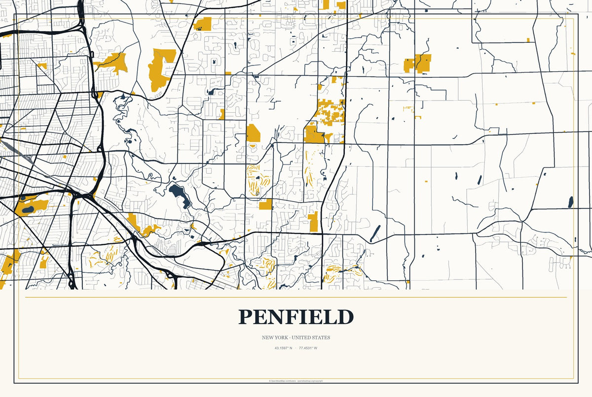 Penfield, New York City Map Aluminum Sign in Citrine Modern style