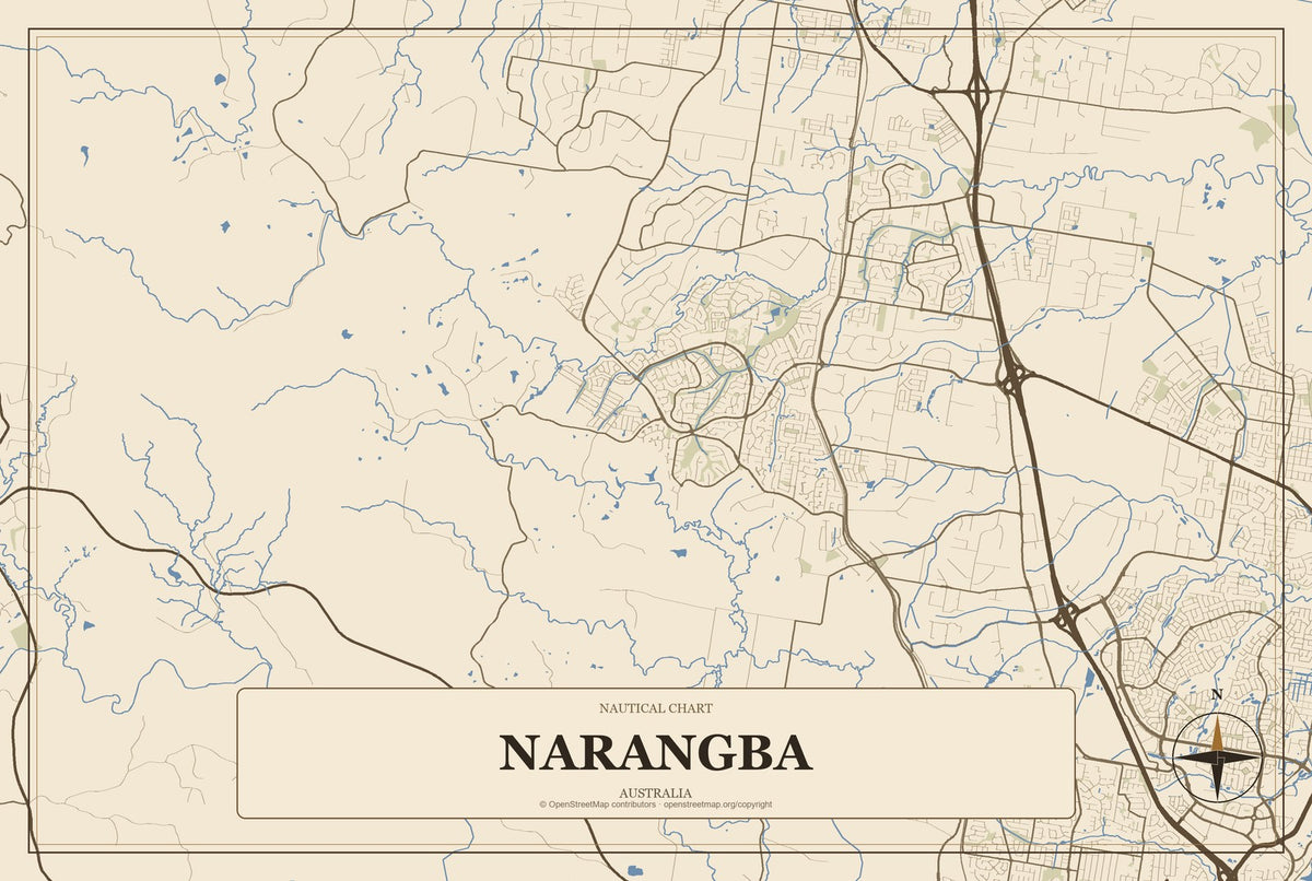 Narangba, Australia City Map Aluminum Sign in Heritage Nautical style
