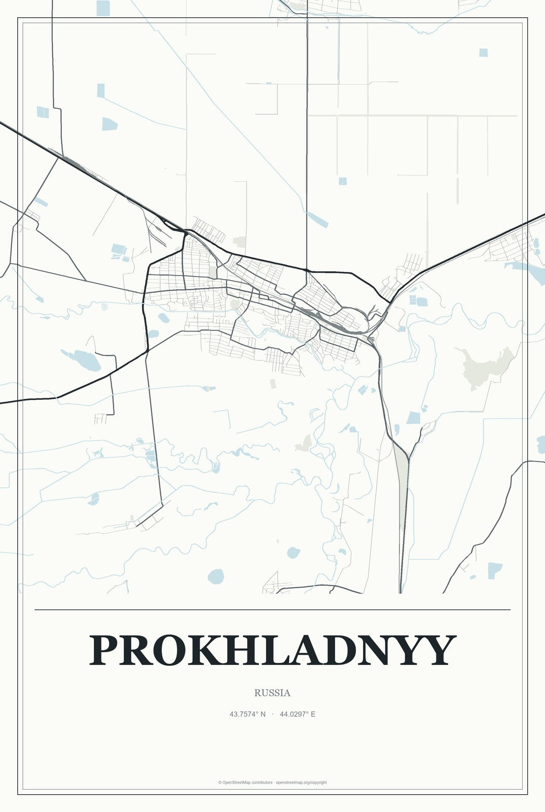 Prokhladnyy, Russia City Map Aluminum Sign in Gallery Air style