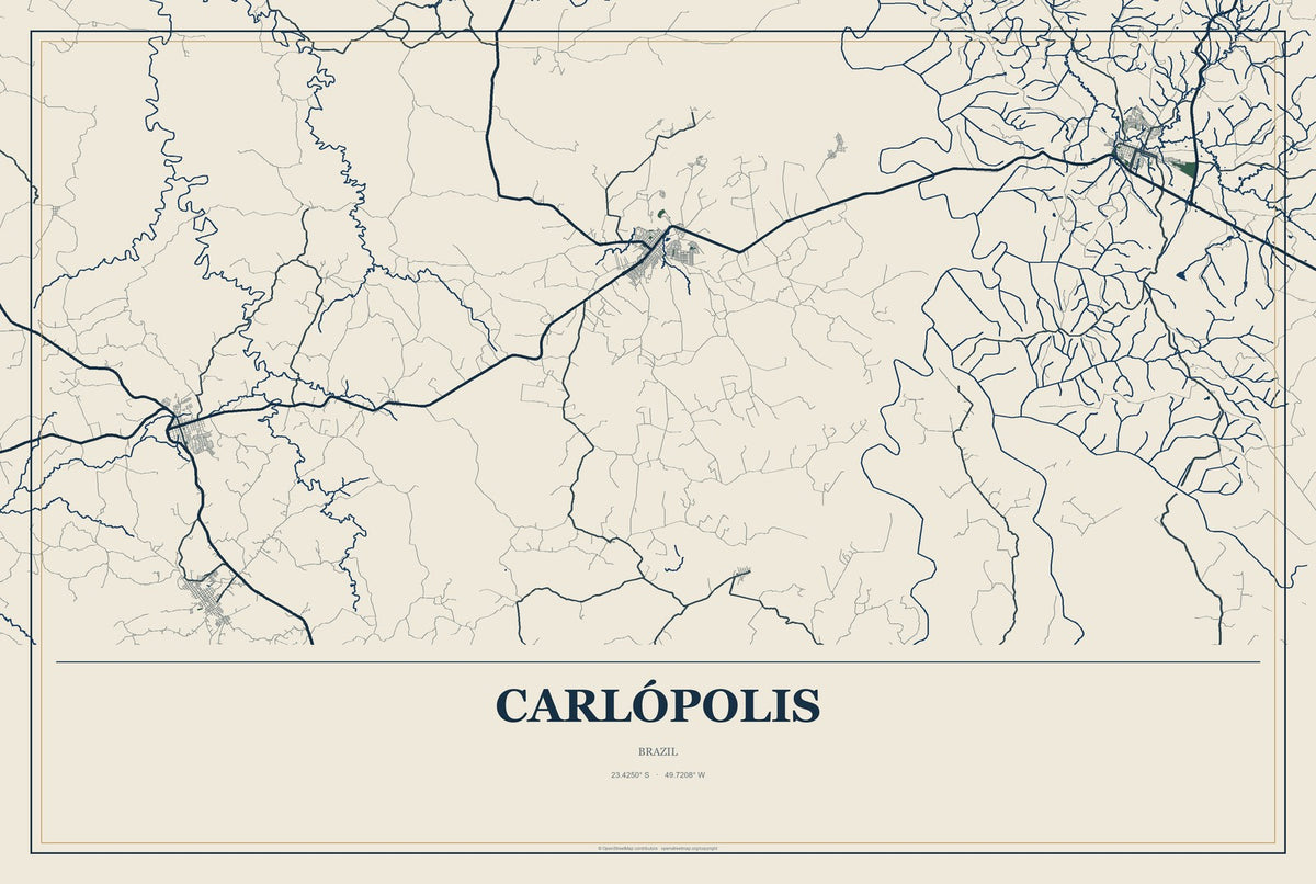 Carlópolis, Brazil City Map Aluminum Sign in Coastal Cutout style