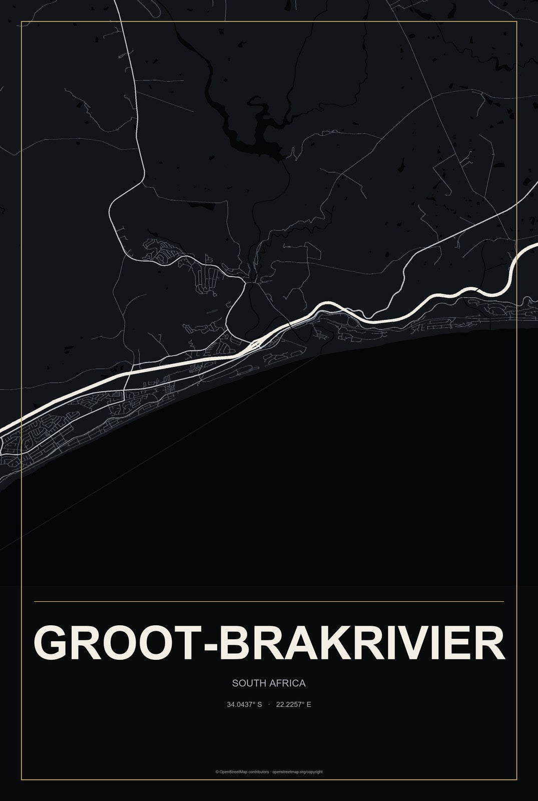Groot-Brakrivier, South Africa City Map Aluminum Sign in Metropolitan Noir style