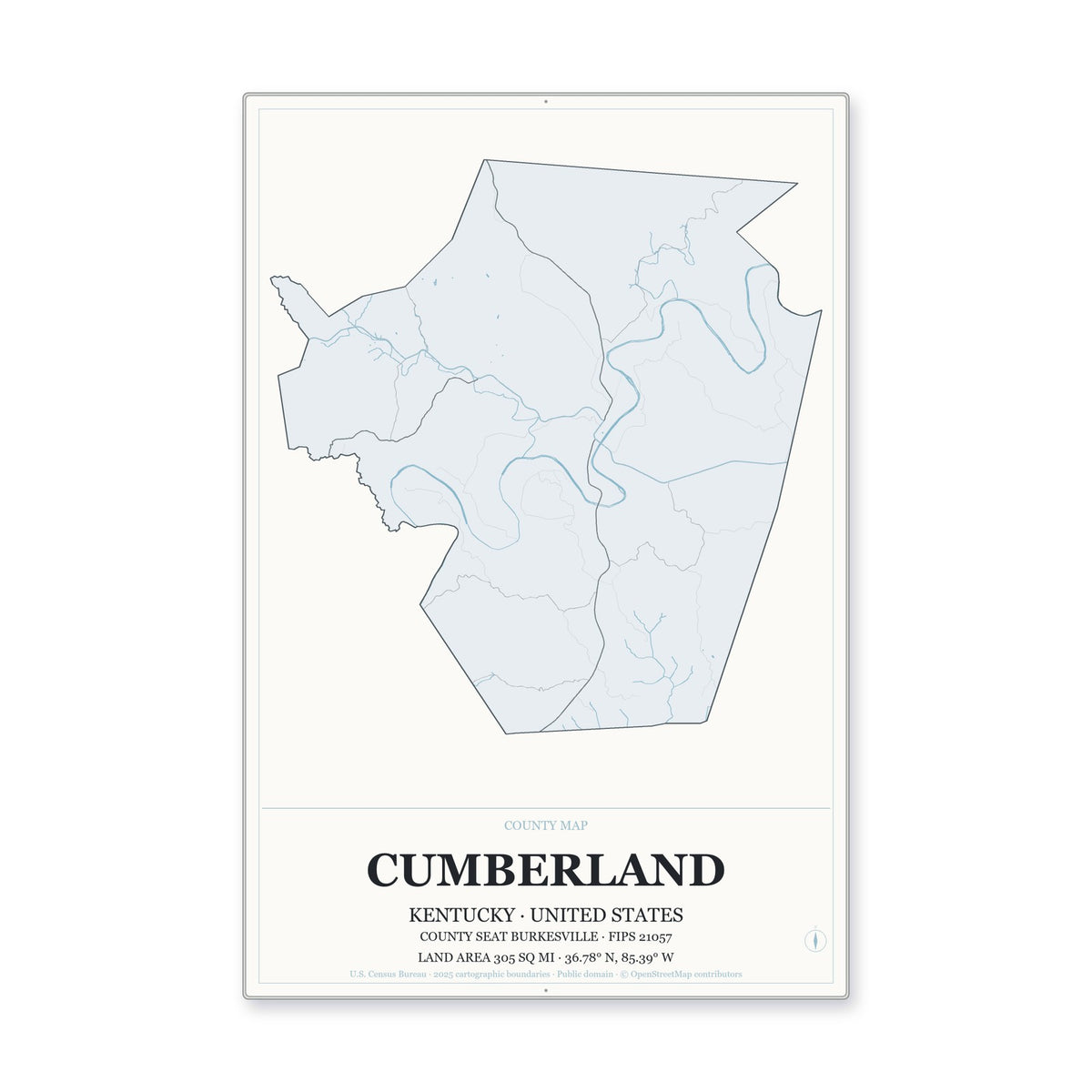 Cumberland County, Kentucky Map Aluminum Sign in Gallery Air style