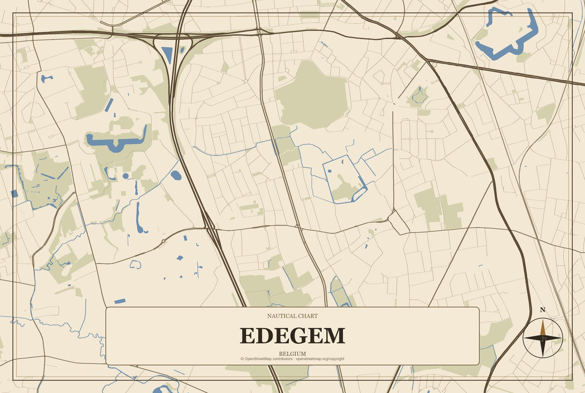 Edegem, Belgium City Map Aluminum Sign in Heritage Nautical style