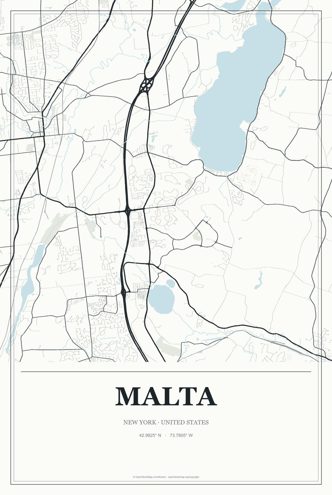 Malta, New York City Map Aluminum Sign in Gallery Air style