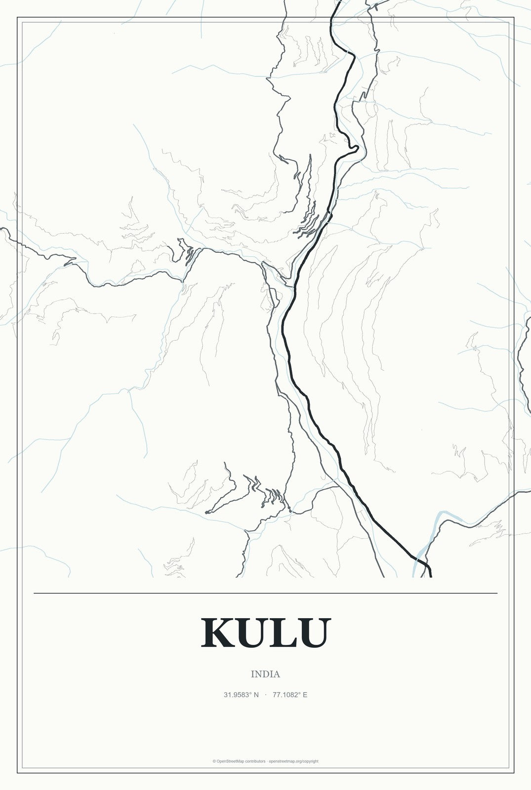 Kulu, India City Map Aluminum Sign in Gallery Air style