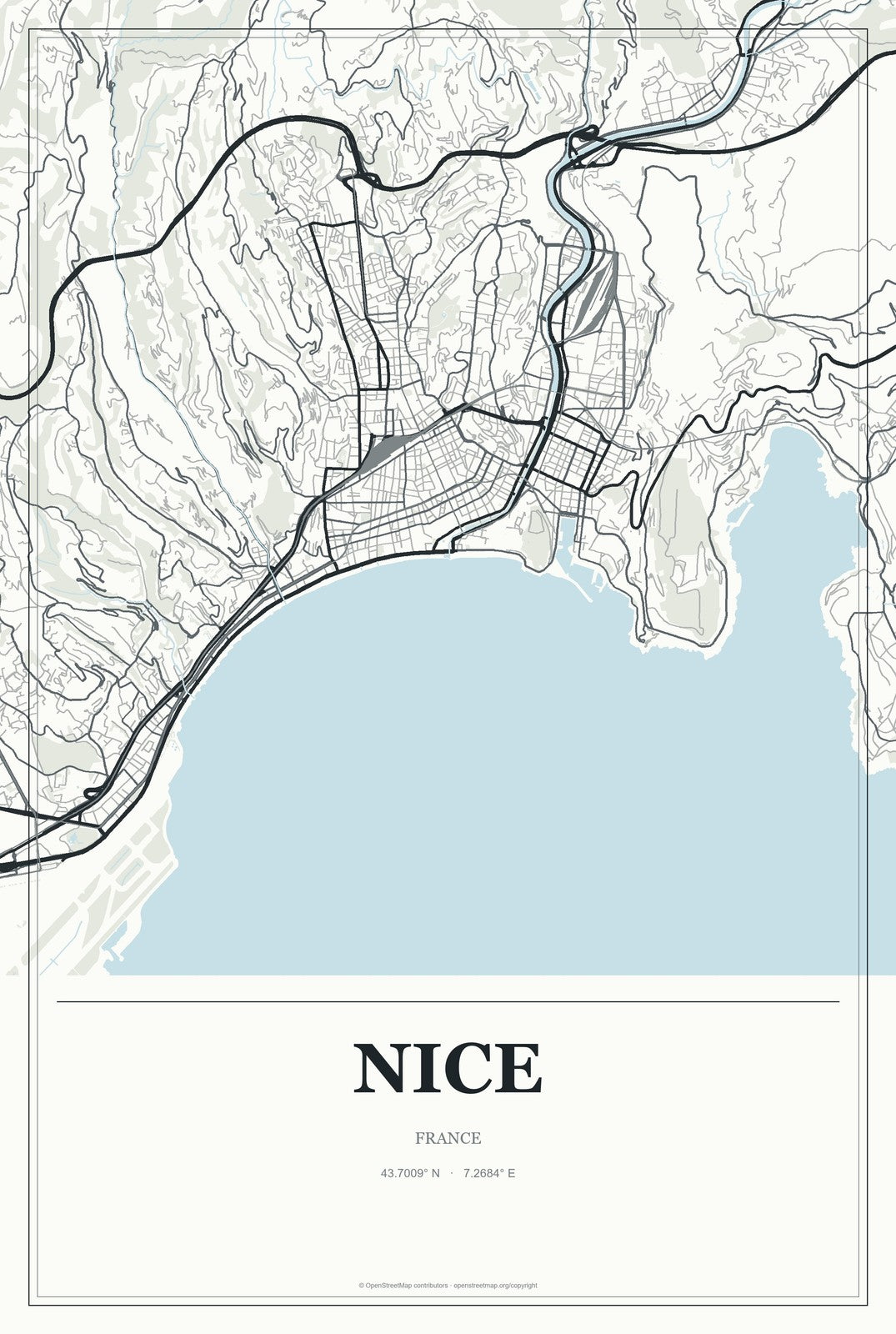 Nice, France City Map Aluminum Sign in Gallery Air style