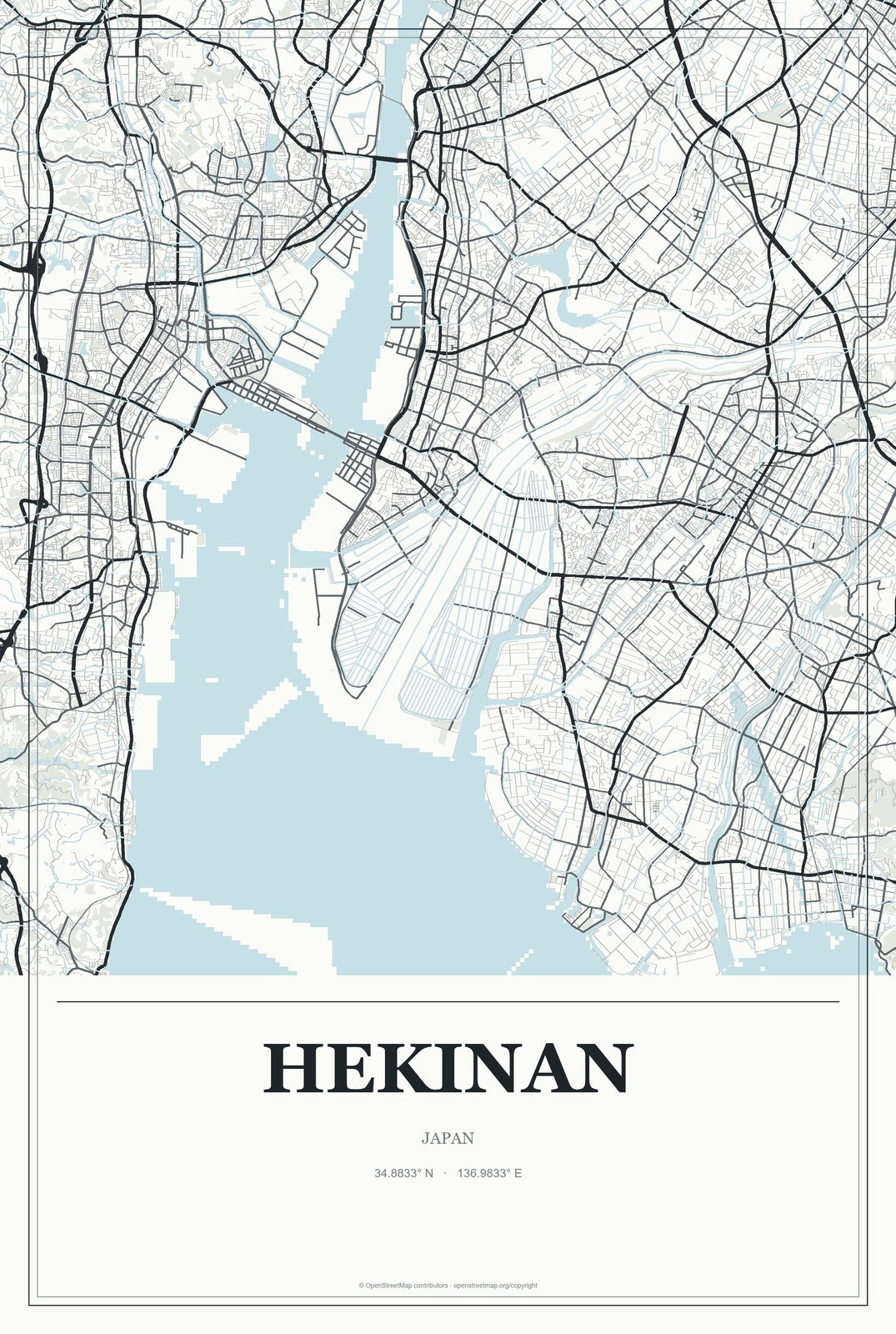 Hekinan, Japan City Map Aluminum Sign in Gallery Air style