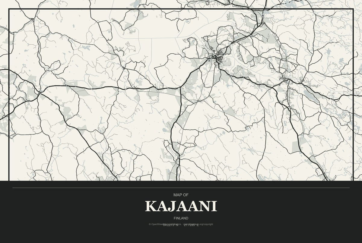 Kajaani, Finland City Map Aluminum Sign in Museum Plaque style