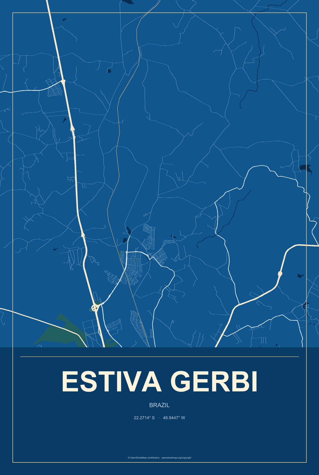 Estiva Gerbi, Brazil City Map Aluminum Sign in Harbor Cobalt style