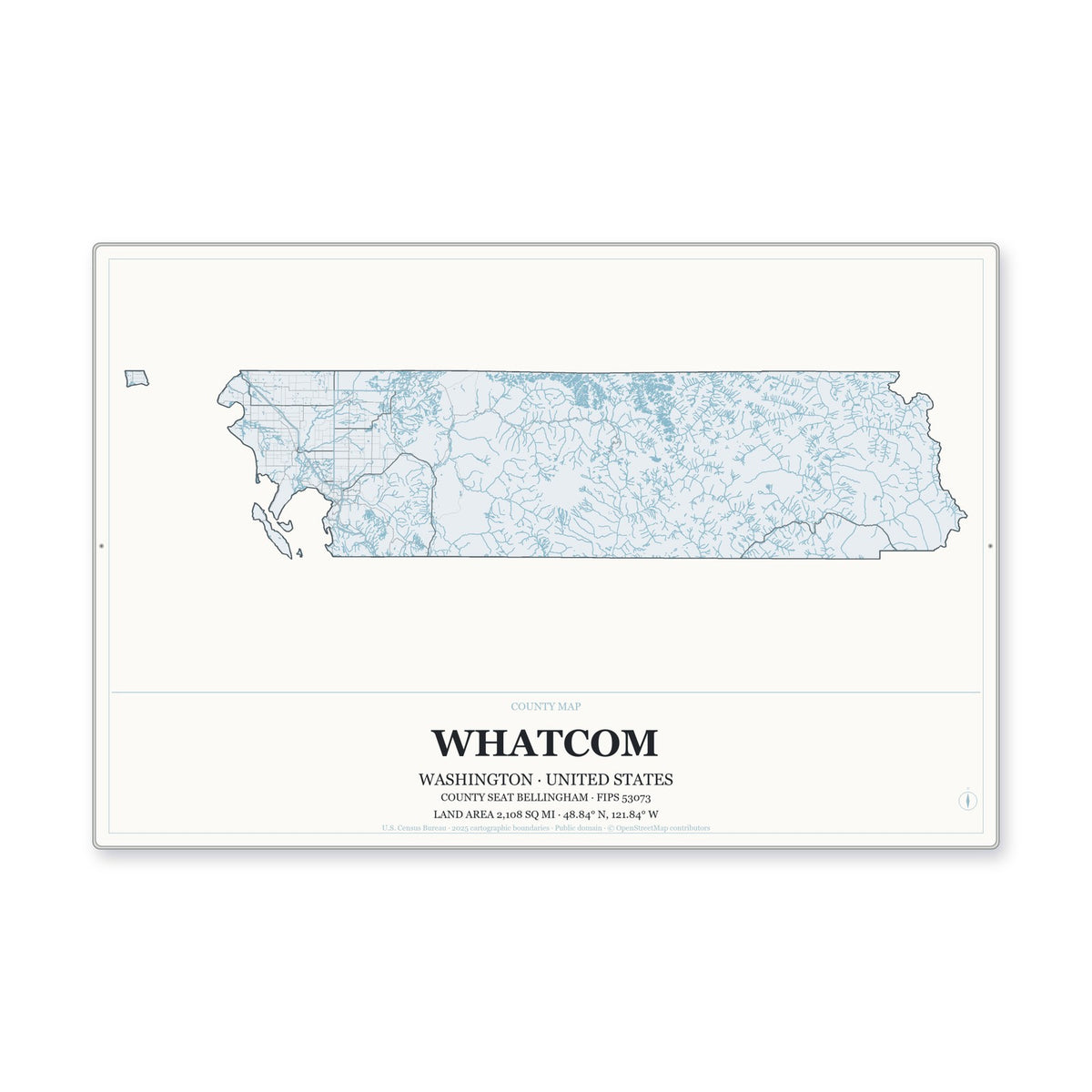 Whatcom County, Washington Map Aluminum Sign in Gallery Air style