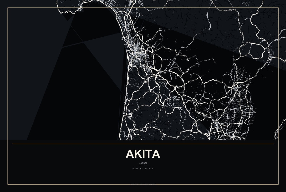 Akita, Japan City Map Aluminum Sign in Metropolitan Noir style