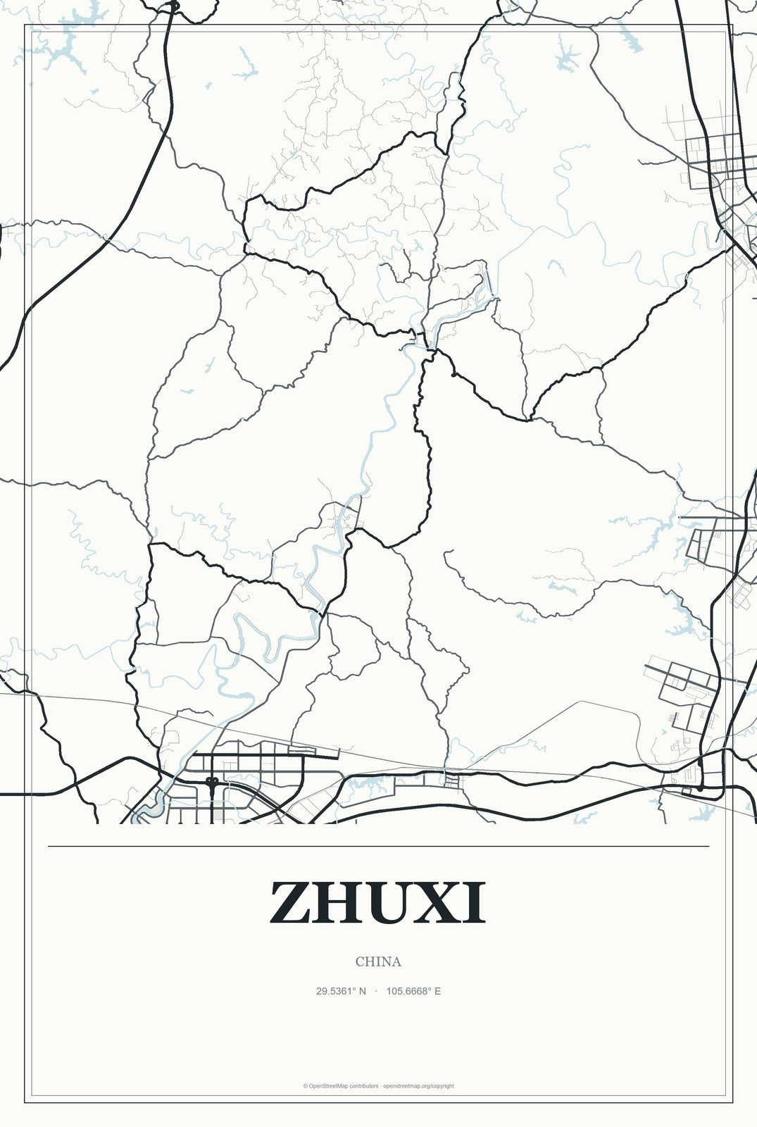 Zhuxi, China City Map Aluminum Sign in Gallery Air style